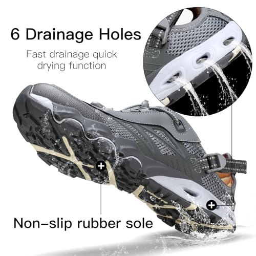 HUMTTO Water Shoes Men, Quick Dry Outdoor Sports Barefoot Shoes Non-Slip Aqua Hiking Sandals for Summer Swimming, Surfing, Kayaking, Diving – Pool, Beach, Lake & River Grey 10.5 — view 3