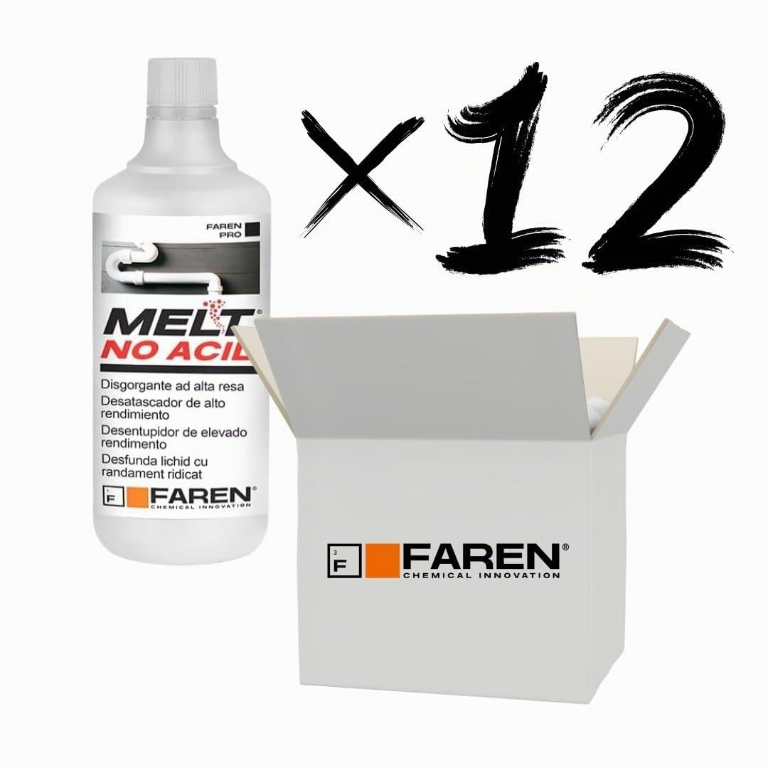 Faren Melt - Desatascador líquido concentrado, fórmula concentrada, no a base de ácido, fácil y rápido, seguro, 1 litro (12 unidades)