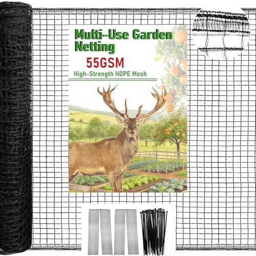 Deer Fence Netting 4 x 75ft Heavy Duty Plastic Mesh Plastic Fence Deer Netting 55GSM Deer Fence for Garden Reinforced Edges Anti Bird Netting Mesh for Trees Vegetable Raised Bed(55GSM 4 x 75ft)