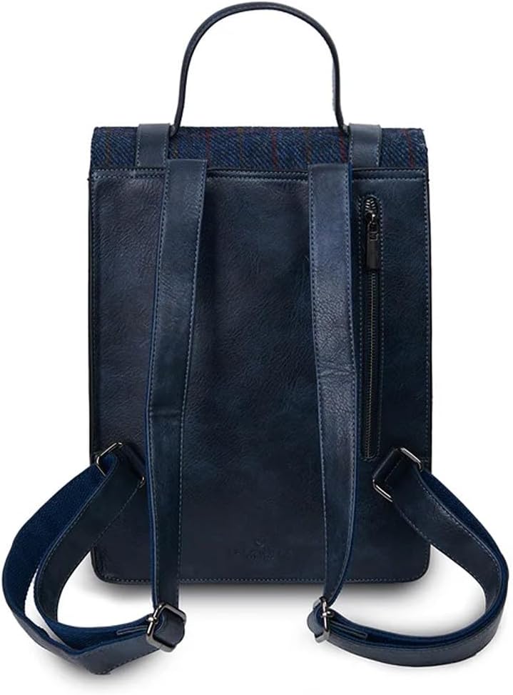 Islander Carloway Backpack for Men & Women, With Laptop Sleeve, Harris Tweed Vegan Leather (Navy Over-Check) - Image 5