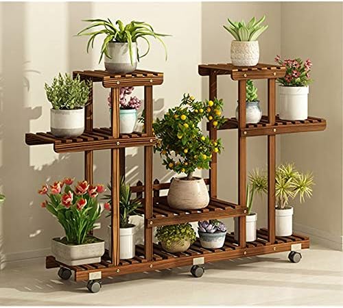 取り外し可能な車輪が付いている木の花の立場4層の着陸の多肉植物の植物の陳列だなの植物の屋外の庭のための花の表示植木鉢の貯蔵の棚 複数プラント用 色 Carbon Wood サイズ ワンサイズ B07wly75jb 7 486円