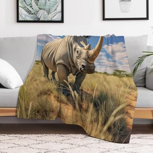 Couverture super douce et moelleuse rhinocéros 3D grand format pour lit et canapé