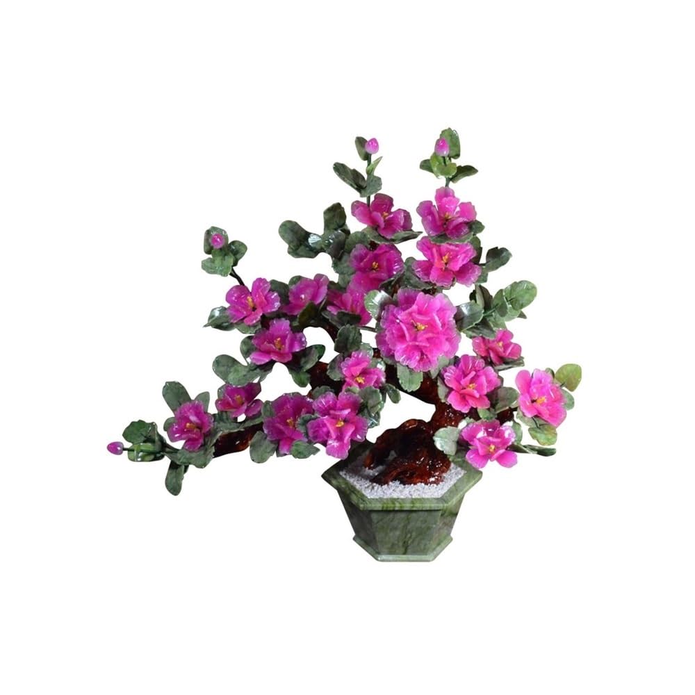 CHENGAIJIAN Artificial Bonsai Tree, Chinese-style Artificial Bonsai Tree - Indoor Plant Decoration, Jade Carving of Peony Flowers