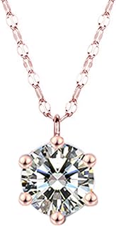 Fashion Ladies Necklace with Stone 925 Sterling Silver Six Claw Zircon Pendant Chain with Gift Box Gift for Women Girlfriend Mom Valentine's Day