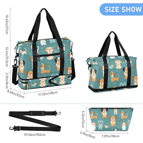 ALAZA Cute Dogs Gym Bag Sports Duffel Bag with Shoes Compartment, Overnight Weekender Travel Tote Bag for Women Men Trip College3