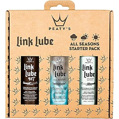 Peaty's LinkLube All-Season Bike Chain Lubricant Starter Pack, 60ml Wet Lube, 60ml Dry Lube & 60ml Mixed Weather Lube, Gift Pack Cover