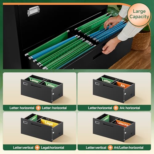 Image of Letaya 4 Drawer File Cabinets with Lock,Metal Lateral Filing Storage Cabinet Printer Stand,Black Steel Home Office Cabinet for Hanging Files Letter /Legal /A4 Size (Black, H51.73xW28.35xD15.74)