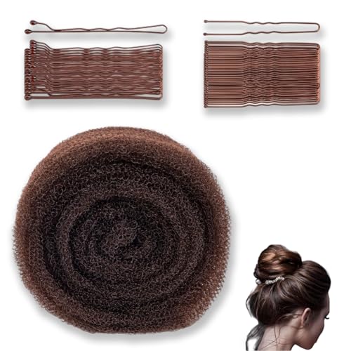 Alinw Hair Padding for Updos Bundle with Mesh 100 Pcs Bobby Pins Included (2 Styles) for Women Hairstyles - Dark Brown