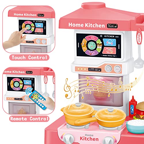 HCFJEH Kids Play Kitchen Toy Playset,Pink Kitchen Toy Set with Play Sink & Pretend Steam, Toddler Kitchen Accessories… - Image 3
