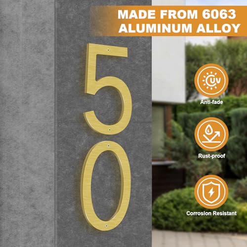 8 Inch Large Metal House Number for Outside, Modern Floating Home Address Numbers, Aluminum Gold Anti-Rust numbers for house for Garden Front Door Garage Apartment Signage, 911 Visibility Signage (8) by Yafimea - Image 4