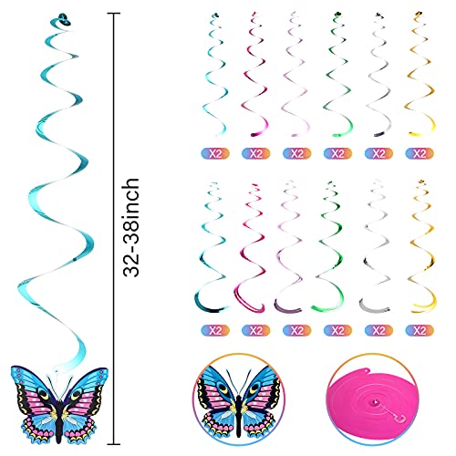Image of 36 Pcs Butterfly Hanging Swirl Party Decors for Summer Birthday | Larger Paper Streamer Ceiling Party Decor, For Wedding Home Office Garden Classroom Girl Spring Baby Shower Tea Party Easter