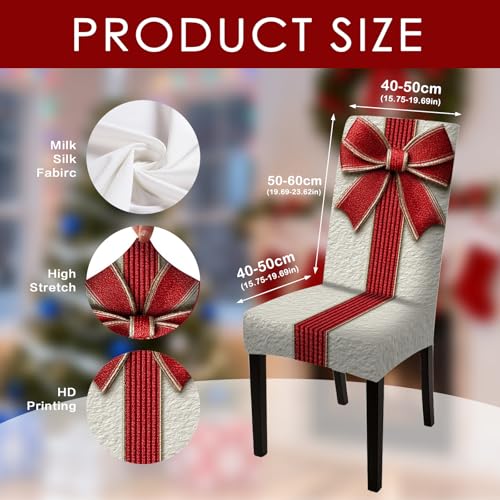 Image of Nuxovilar 6PCS Red Bow Elegant Stretch Chair Covers 23.6x70in | Holiday Slipcover Festive Protector Bow Wrap Seat Guard Dining Room Banquet Formal Party (Red Bow Elegant)