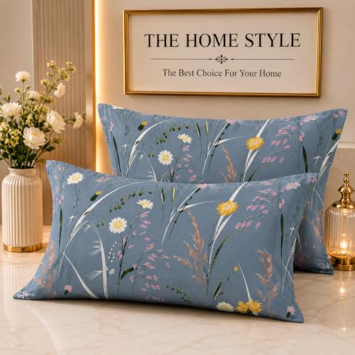 Image of THE HOME STYLE Super Soft Glace Cotton King Size Printed Pillow Covers ll Pillow Cases ll Set of 2 Piece- 18 inchx 28 inch Inches (Bluebell Whisper)