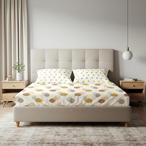 Image of Urban Space 200 TC 100% Cotton Elastic Fitted Bedsheets King Size with 2 Pillow Covers, Pure Cotton Fitted bedsheets for King Size Bed (D Mustard, Size 78 x 72 inches)