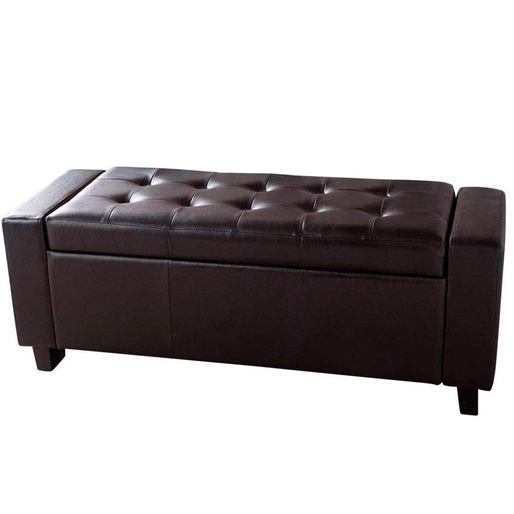BAKAJI Cassapanca Pouf Contenitore Poggiapiedi per Camera da Letto Panca Sgabello con Struttura in Legno Rivestimento in Eco Pelle Seduta Apribile Imbottita Dimensioni: 110 x 40 x 40 cm (Marrone)