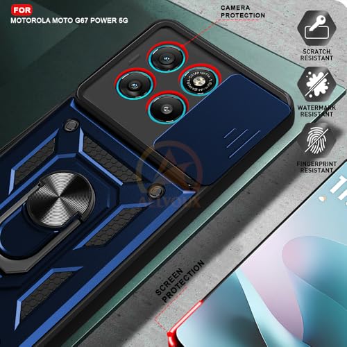 Image of Armor Bumper Back Cover Case for Motorola Moto G67 Power 5G / G57 Power 5G Rotating Camera Cover, Ring Holder & Kickstand | Heavy Duty & 360 Degree Protection Back Cover (Blue)