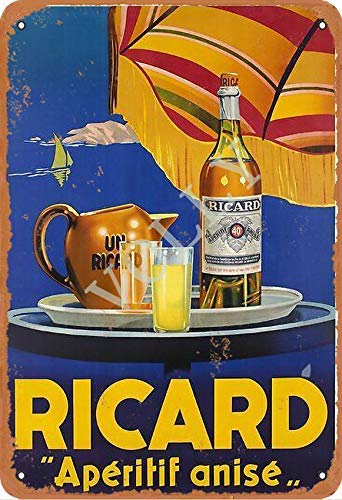 Vvision Ricard Aperitif Anise Signe d'étain Affiche en métal Panneau d'avertissement rétro Plaque de Fer Plaque Affiche Vintage Chambre Mur de la Maison en Aluminium Art décoration