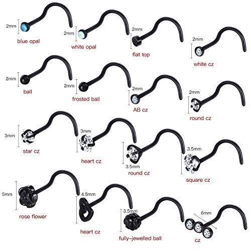 Chinco 32 Pieces CShaped Nose Ring LShaped Hoop Tragus Nose Studs