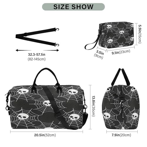 Travel Duffle Bag Weekender Bags Overnight Bag with Toiletry Bag Gym Duffel Bag Skull Web Pattern for Travel Business Trips Sport3