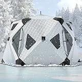 XQZMZSCP Ice Fishing Shelter, 3-8 Person Insulated Tent, Pop Up Portable Ice Shanty, Thermal Hub with Removable Floor Mat, Carrying Bag (Silver)