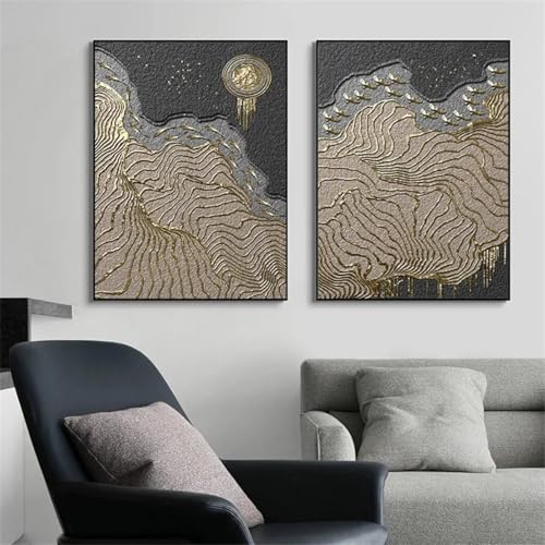 Affiches de montagne abstraites dorées 80x120cm lot de 2 toiles murales de salon sans cadre XBTYKPB