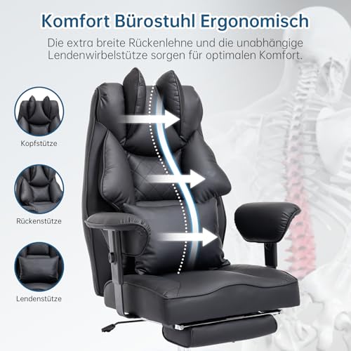 Asukale Ergonomischer Bürostuhl 200kg, Chefsessel mit Fußstütze – Ansicht 5
