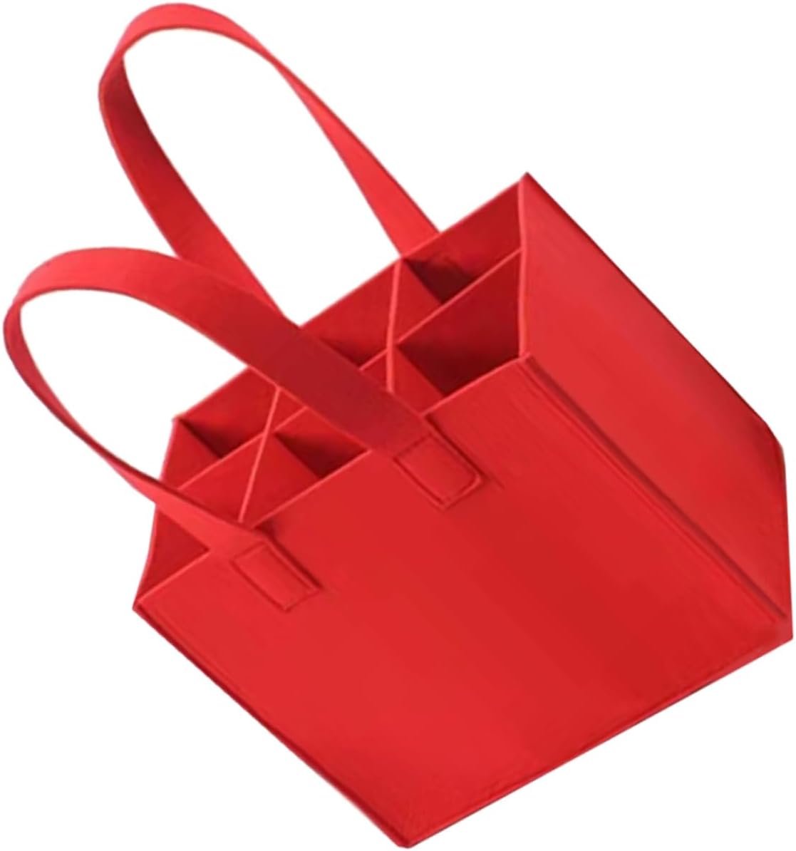 Divided Felt Wine Bag Holds 6 Bottles, Red Reusable Carrying Tote