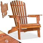 CASARIA® Adirondack Garden Chair | Acacia Wood | Foldable | Rounded Armrests, High Back and Extra Wide Seat | Ergonomic Outdoor Patio Deck Furniture | Brown