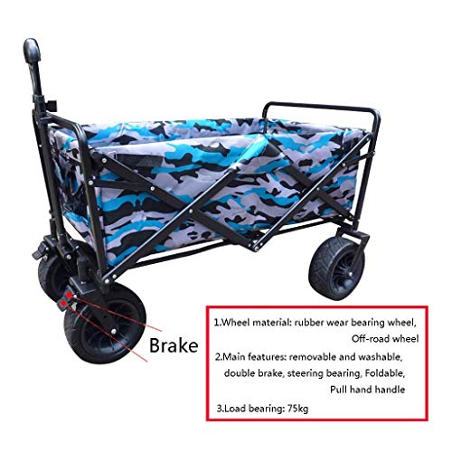JFNHUTL Tragbarer, zusammenklappbarer Gartenwagen, robuster Trolley, multifunktionaler Einkaufswagen für den Außenbereich, Camping, Strand, Ziehwagen mit 4 Rädern, Tragkraft: 80 – Bild 3