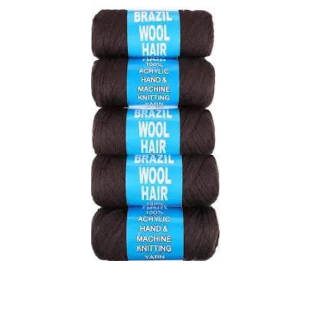 Omoge Hair Ltd 5 Pack Brazilian Wool for Braids - Dark Chocolate Brown, Dark Brown