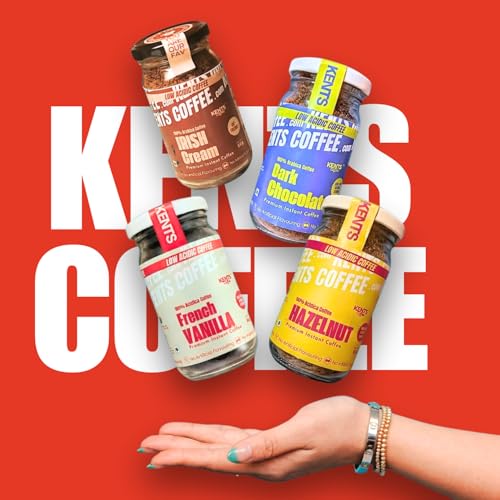 Image of Kents Coffee Pack of 4 Best Flavoured Coffee Vanilla, Dark Chocolate, Irish, Hazelnut | LOW ACIDIC COFFEE COMBO |100% Arabica Powder | No Added Sugar | CHIKMAGALUR | SINGLE ESTATE | Perfect for Hot & Cold Cups | Espresso, Latte & Flavoured Brew | Natural Flavour