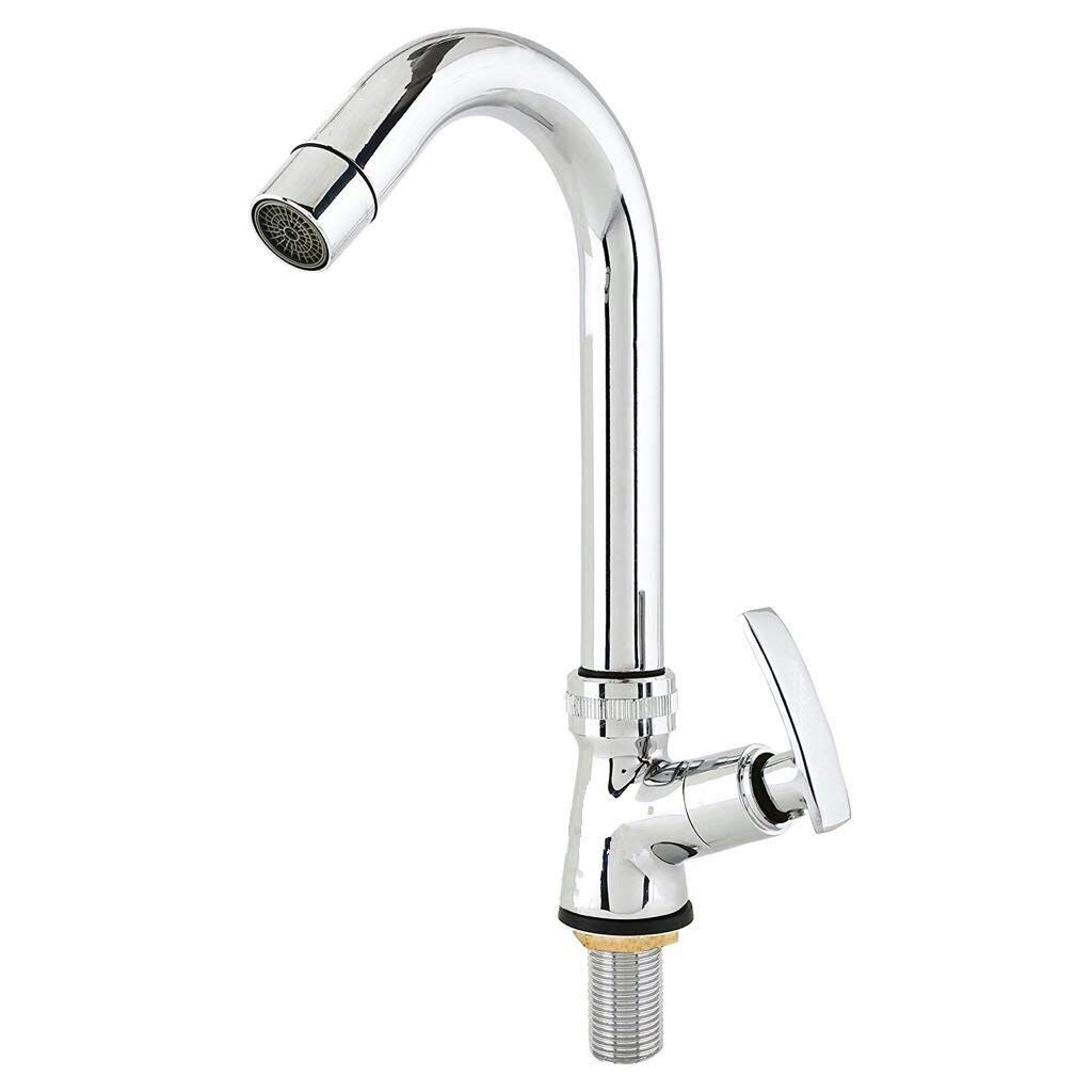 ENSURE Brass Swan Neck Tap for Kitchen/Bathroom Soft, Table/Deck-Mounted (Chrome Finished) (Silver, 3 x 3-Inch)