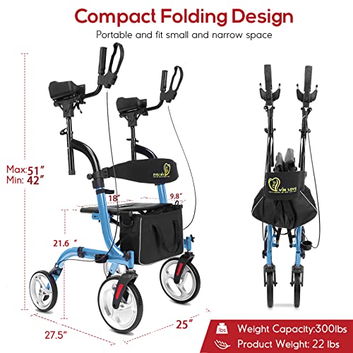 Winlove Upright Rollator Walker- Walkers For Seniors Tall Stand Up Rolling Mobility Aids With Armrest,Padded Seat thumb #1