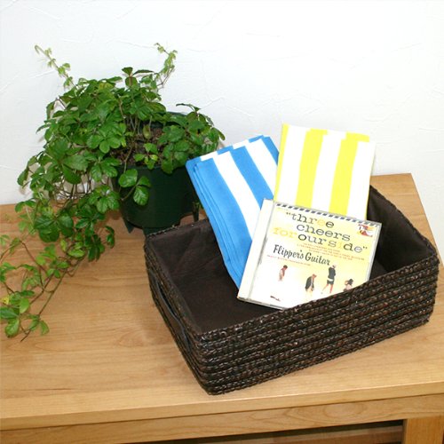 Amazon.co.jp: ストロー製収納バスケット浅型/ベルトタイプ/ (ブラウン