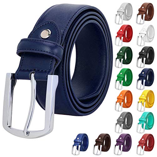 Falari Men Genuine Leather Casual Dress Belt With Single Prong Buckle 9028-NVY-36