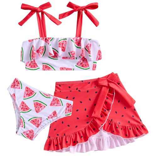 Image of ALISISTER Girls Swimsuit 3 Piece Bathing Suits Flounce Bikini Tankini Set Beach Swimwear with Cover Ups Skirt for 3-8 Years