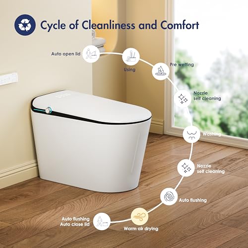Image of Smart Toilet with Bidet Built in, Eridanus One Piece Bidet Toilet for Bathrooms, Warm Water Wash & Dryer, Foot Sensor Flush, Elongated Heated Seat, Auto Open /Close with Digital Display, White & Black