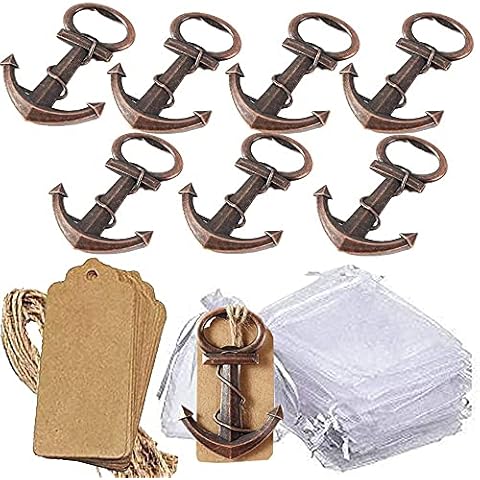 Amajoy 30 PCS Skeleton Nautical Anchor Bottle Opener with White Sheer Bag and Card for Wedding Party Favors Gift & Decorations Baby Shower Cover