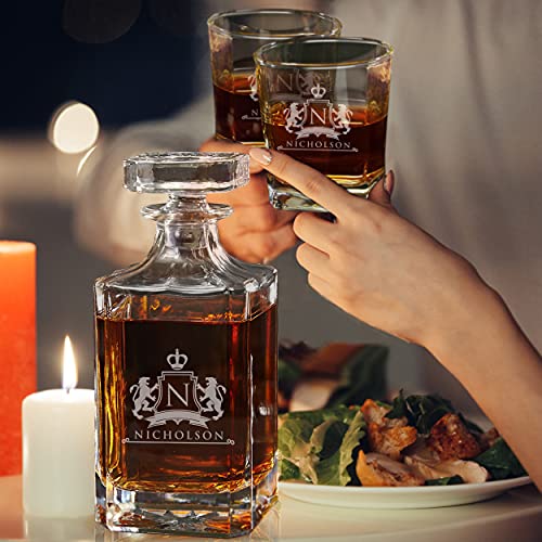 The Wedding Party Store Customized Whiskey Decanter And Glasses Set - Custom Engraved And Personalized With Lion Design thumb #1