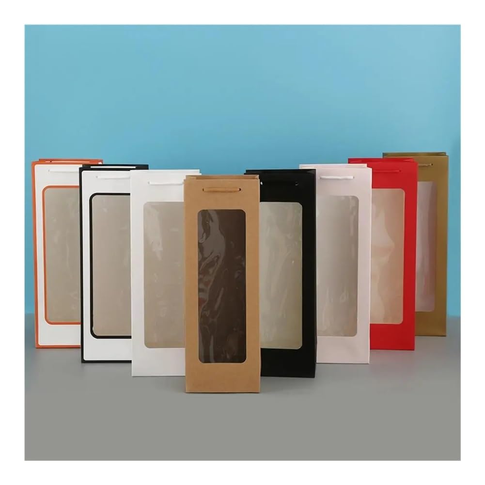 10-20 szt. torba z papieru kraftowego, podłużny kształt, torba na prezent, opakowanie sznurkowe, czerwone wino, kontrastowy kolor, półprzezroczysta, widoczna torba na prezent na szampana (czarna, 20