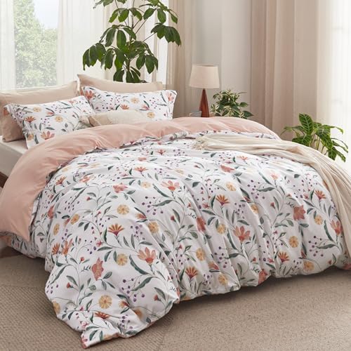 Image of Bedsure Duvet Cover Queen Size - Reversible Floral Duvet Cover Set with Zipper Closure, 3 Pieces Pale Blush Bedding Set with 8 Corner Ties and 2 Pillow Shams 20 inchx26 inch