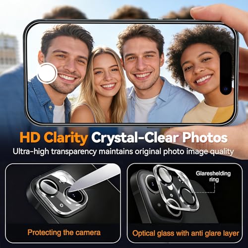 Image of Wiaocit 3 Pack Tempered Glass Privacy Screen Protector for iPhone 15 Plus with 3 Pack Camera Lens Protector, 9H Hardness, Bubble Free, Case Friendly