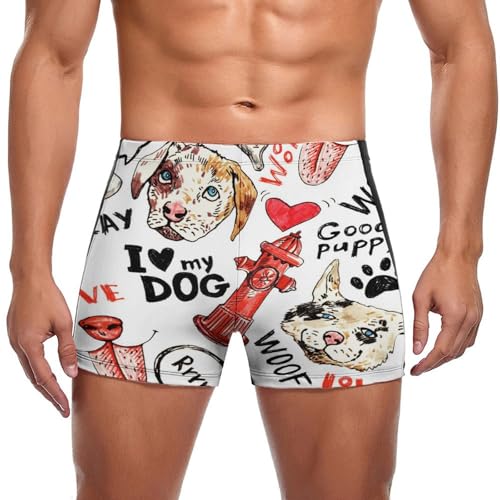 Maillot de bain homme boxer court imprimé chien original pour piscine et plage