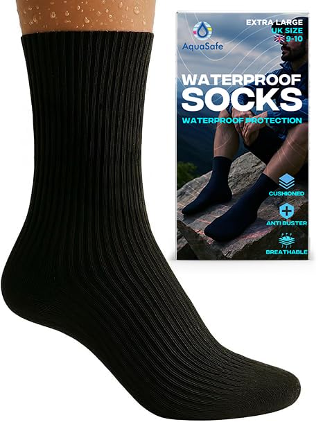 Aquasafe Guardsocks Calzini impermeabili per uomo e donna, design a 3 strati, traspiranti e confortevoli, per attività all'aperto in condizioni di bagnato, Nero , 9-10