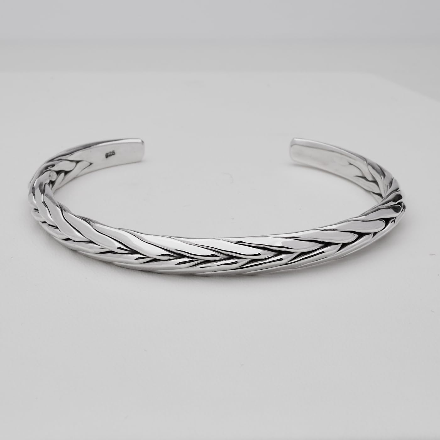 Mens Silver Bangle Bracelet - Solid 925 Sterling Silver Bangle for Men - Flat Torque Style Silver Bangle