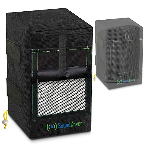 Image of Two Black Waterproof 600D Outdoor Speaker Covers for C-Bracket Mounted Speakers - Fits Yamaha NS-AW194, Polk Audio Atrium 4 (Max Dimensions: H 9.85 inch x W 5.9 inch x D 6.9 inch)
