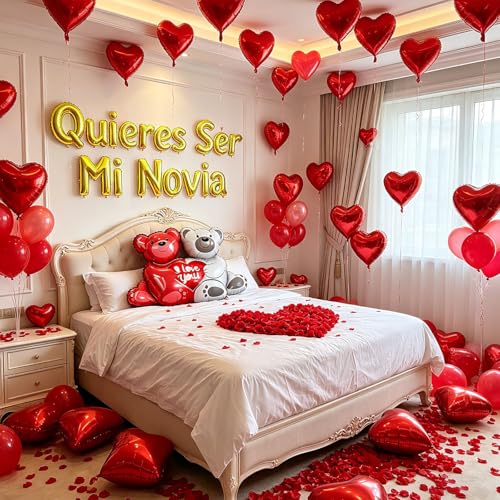Image of Quieres Ser Mi Novia Balloons Red Gold 1050pcs