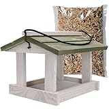 KOTARBAU® Mangiatoia Uccelli da Esterno - Legno - 23.5x21x18 cm - Bianco & Grigio - Casett...