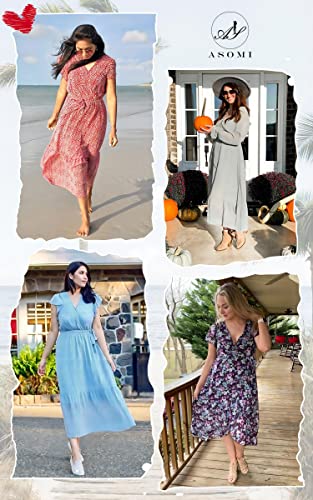 ASOMI Abito da donna estivo lungo con scollo a V