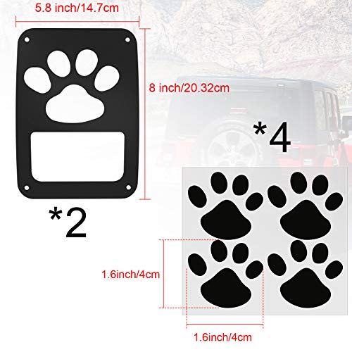 Frienda 2 Pieces Dog Paw Shape Tail Light Cover Guards Compatible With 2007-2018 Jeep Wrangler With Screws And Spacers And 4 Sheets Dog Paw Print Vinyl Decal Stickers #TOP5